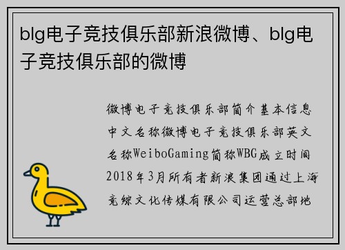 blg电子竞技俱乐部新浪微博、blg电子竞技俱乐部的微博